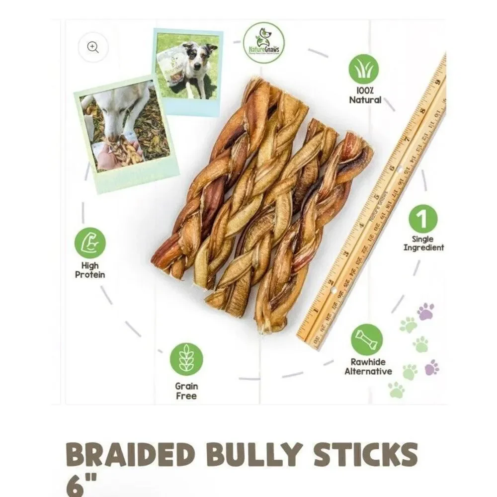 (2) Nature Gnaws Beef Bully Sticks 6” Beef Dog Treats- 3 Count Each Bag 11/2025.